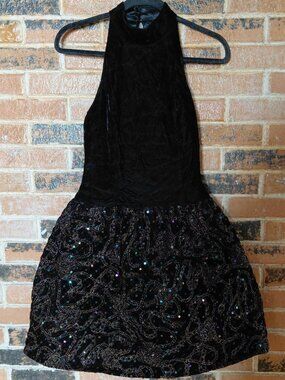Vintage Scott McClintock Halter Black Velvet/Sequin Party Dress